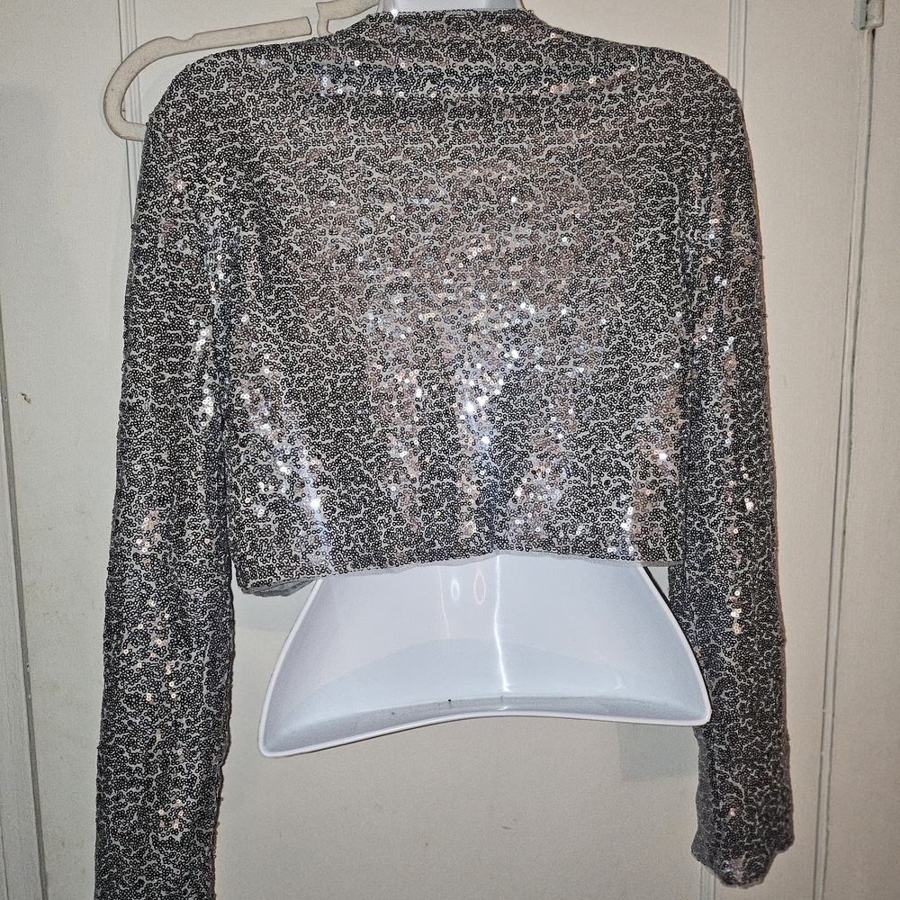 Sequin Cropped Jacket - Silver - image 2
